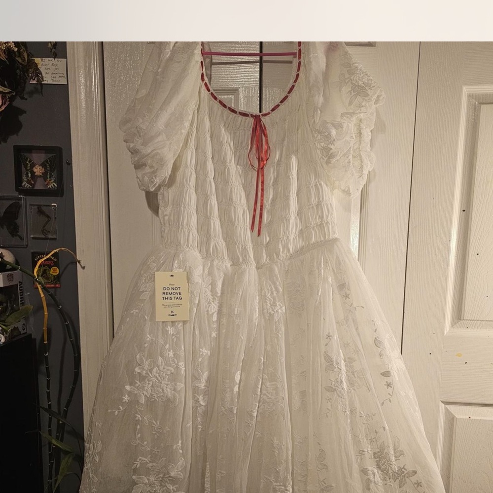 JessaKae White Dress with Scarlet Trim